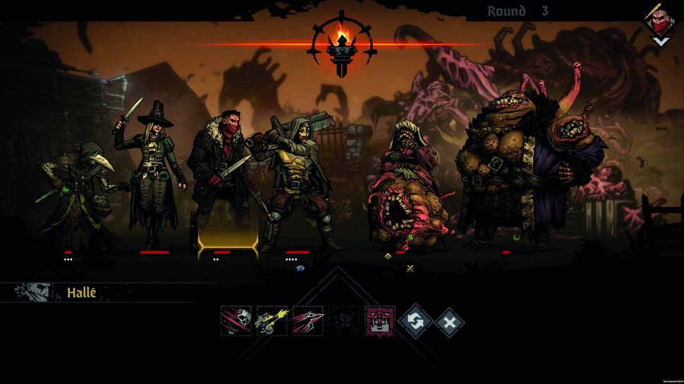 Battling hellish creatures in Darkest Dungeon II