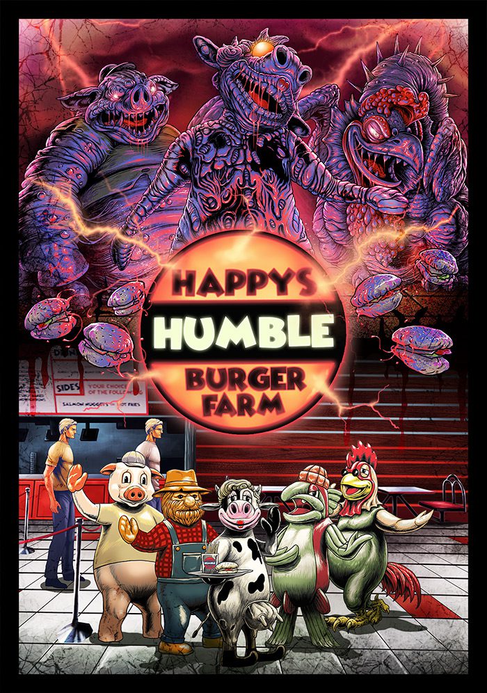 A creepy poster for Happy's Humble Burger Farm