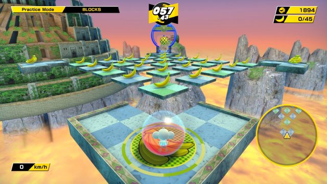 Baby staring down moving platforms in Super Monkey Ball Banana Mania