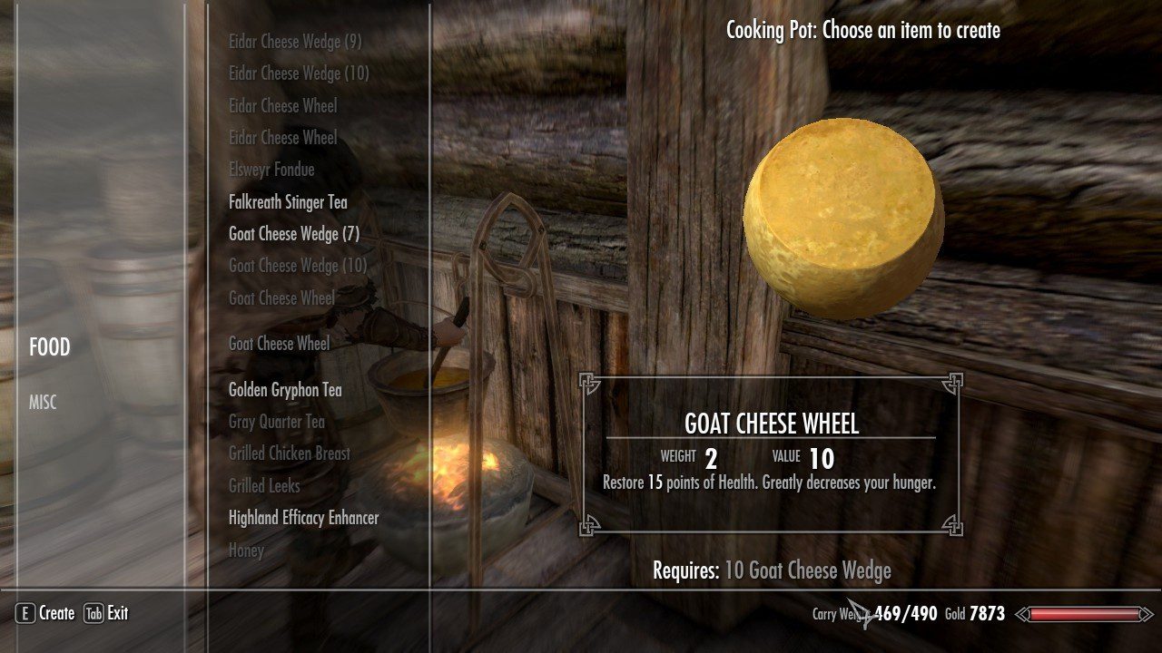 The cheese-carrying weight limit in Skyrim 