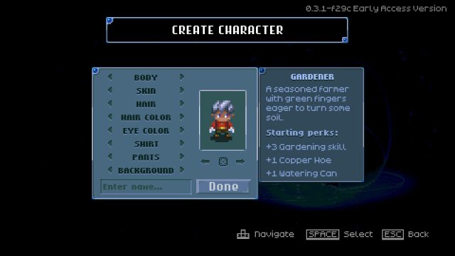 Creating a character with the Gardener background in Core Keeper