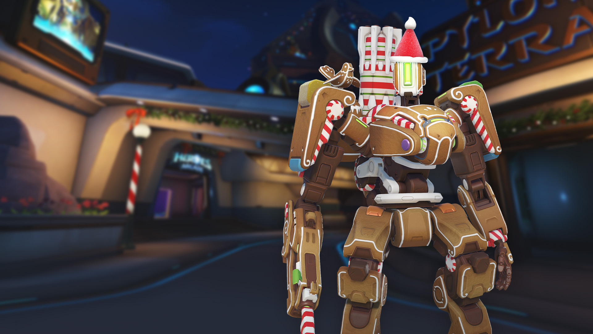 Legendary Gingerbread Bastion skin in Overwatch 2