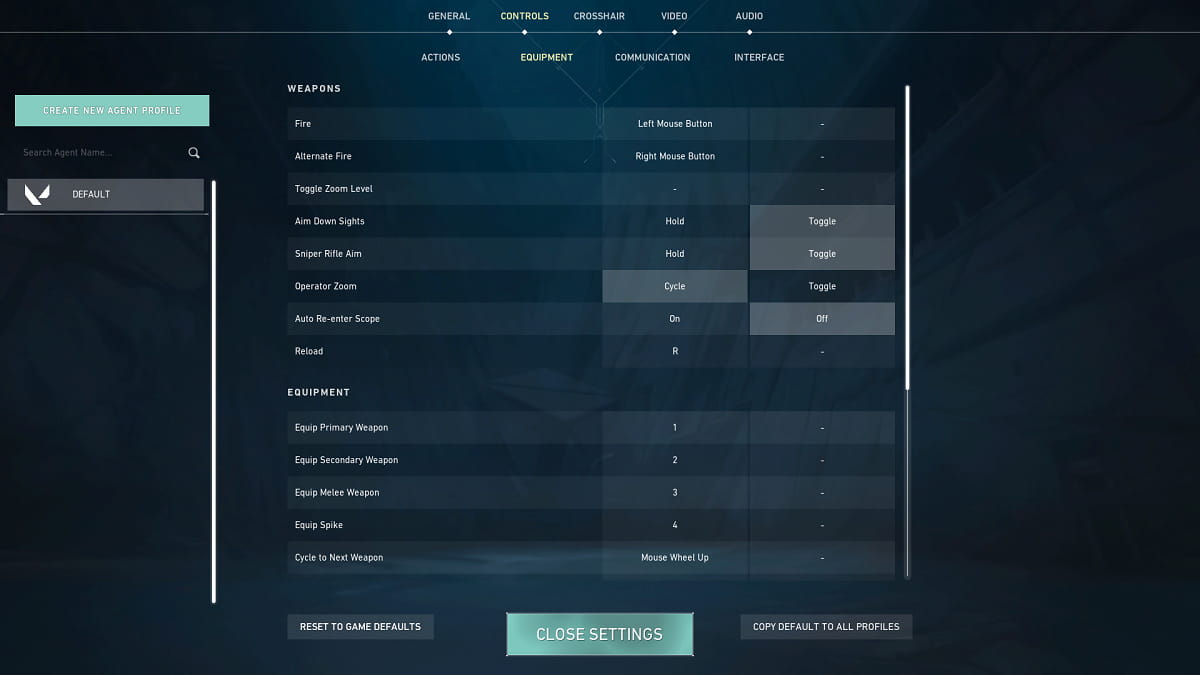 Keyboard Settings: Equipment