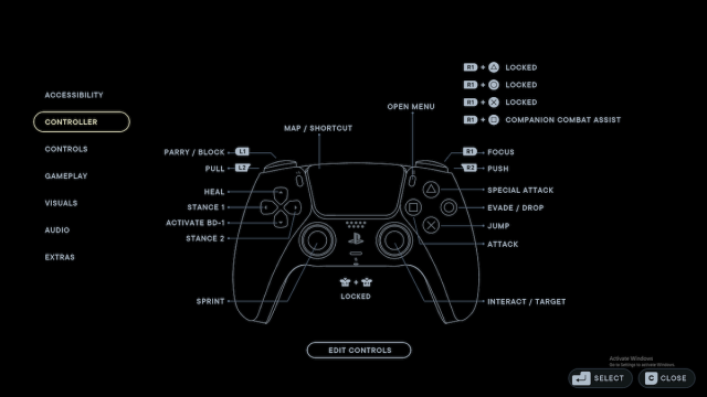 ps5 controller screen in jedi survivor