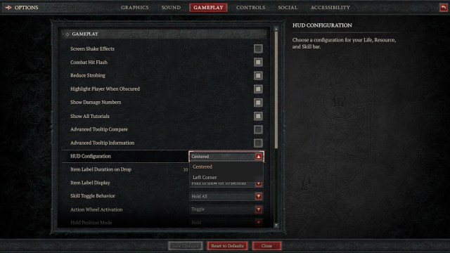 HUD Configuration settings in Diablo 4