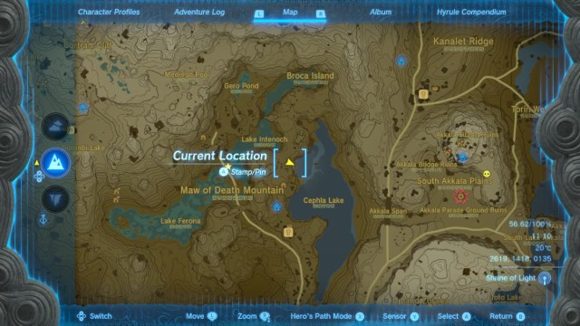 Map showing location of Fierce Deity Sword in The Legend of Zelda: Tears of the Kingdom.