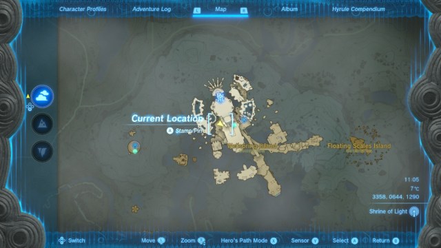 Map highlighting Sage's Will on Wellspring Island in The Legend of Zelda: Tears of the Kingdom.