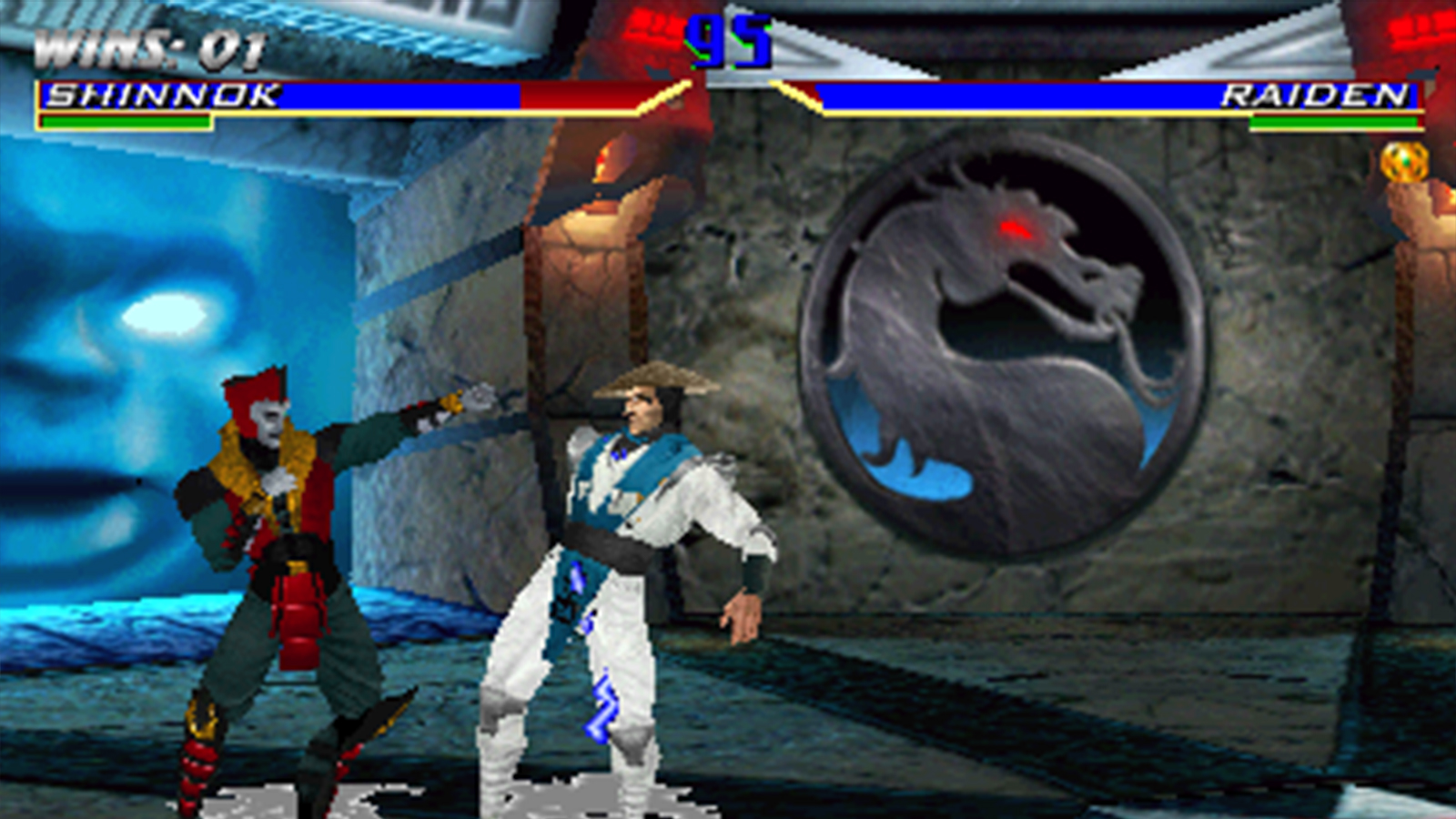 Shinnok fighting Raiden in Mortal Kombat 4