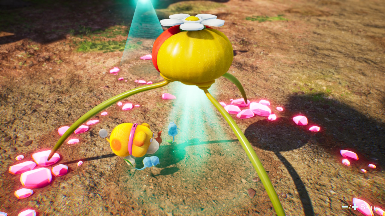 Oatchi and Pikmin under Onion in Pikmin 4.