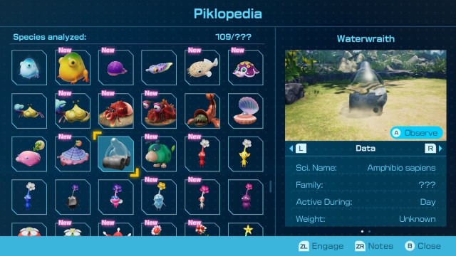 Waterwraith Piklopedia entry in Pikmin 4.