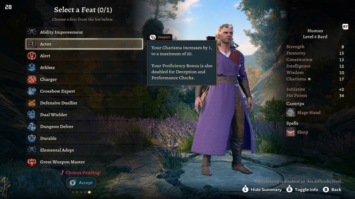 Actor Feat in Baldur's Gate 3.