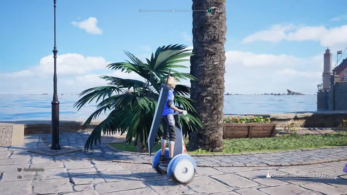 Final Fantasy VII: Rebirth Cloud on a Segway.