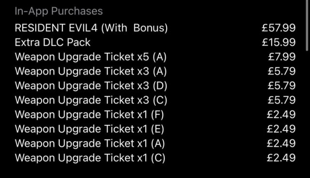 Screenshot showing how much Resident Evil 4 will cost on Apple products.