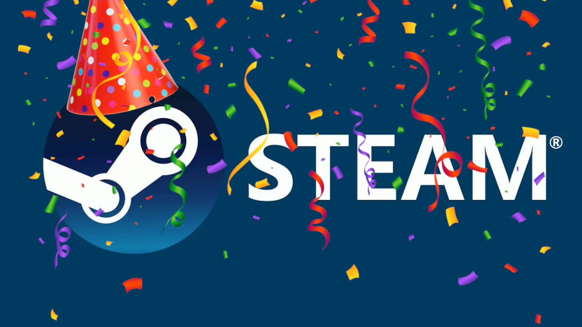 The Steam logo wearing a party hat.