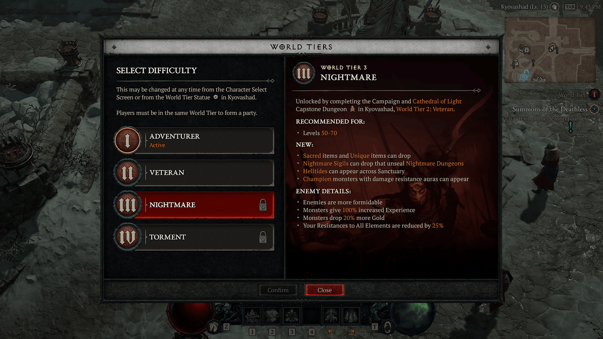 What level should you switch to World Tier 3 and World Tier 4 in Diablo 4 Season of Blood?