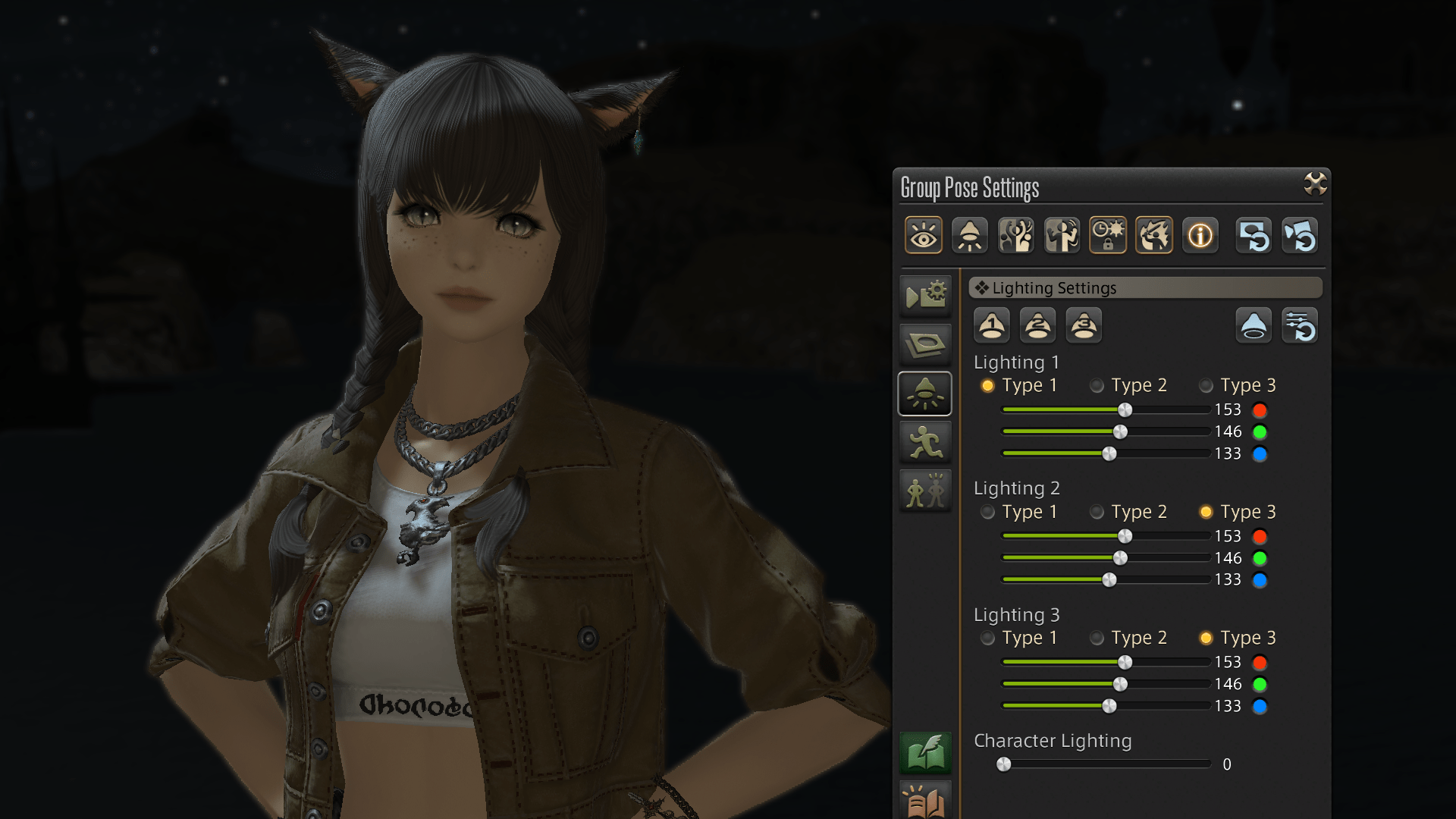 In FFXIV Gpose with a Miqote and the lighting effect is toggled off