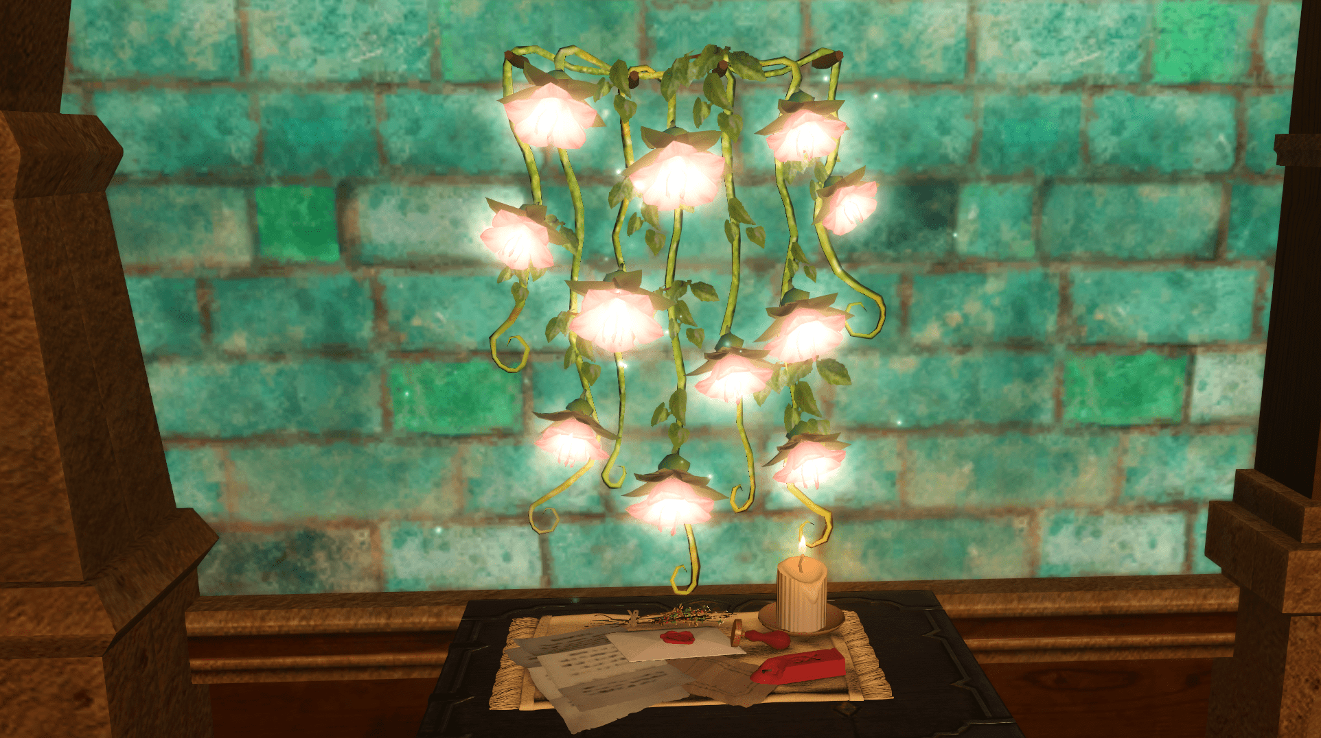 The Sealing Wax & Letter Set and the Faerie Pendant Wall Light from FFXIV Island Sanctuary