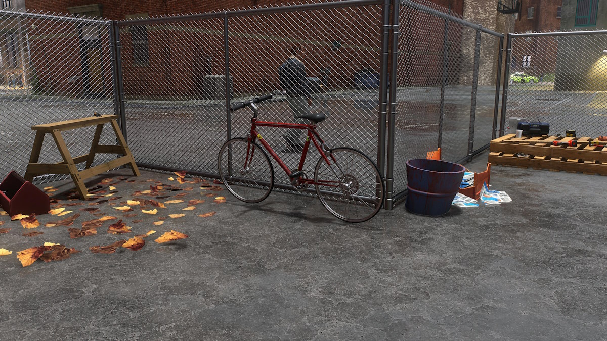 How to steal a bike in Spider-Man 2 red bike against a fence in queens