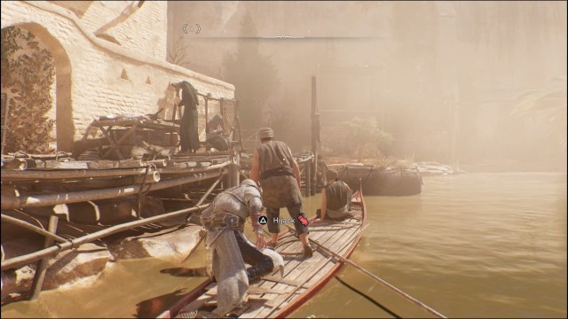 Basim hijacking a boat in Assassin's Creed Mirage.