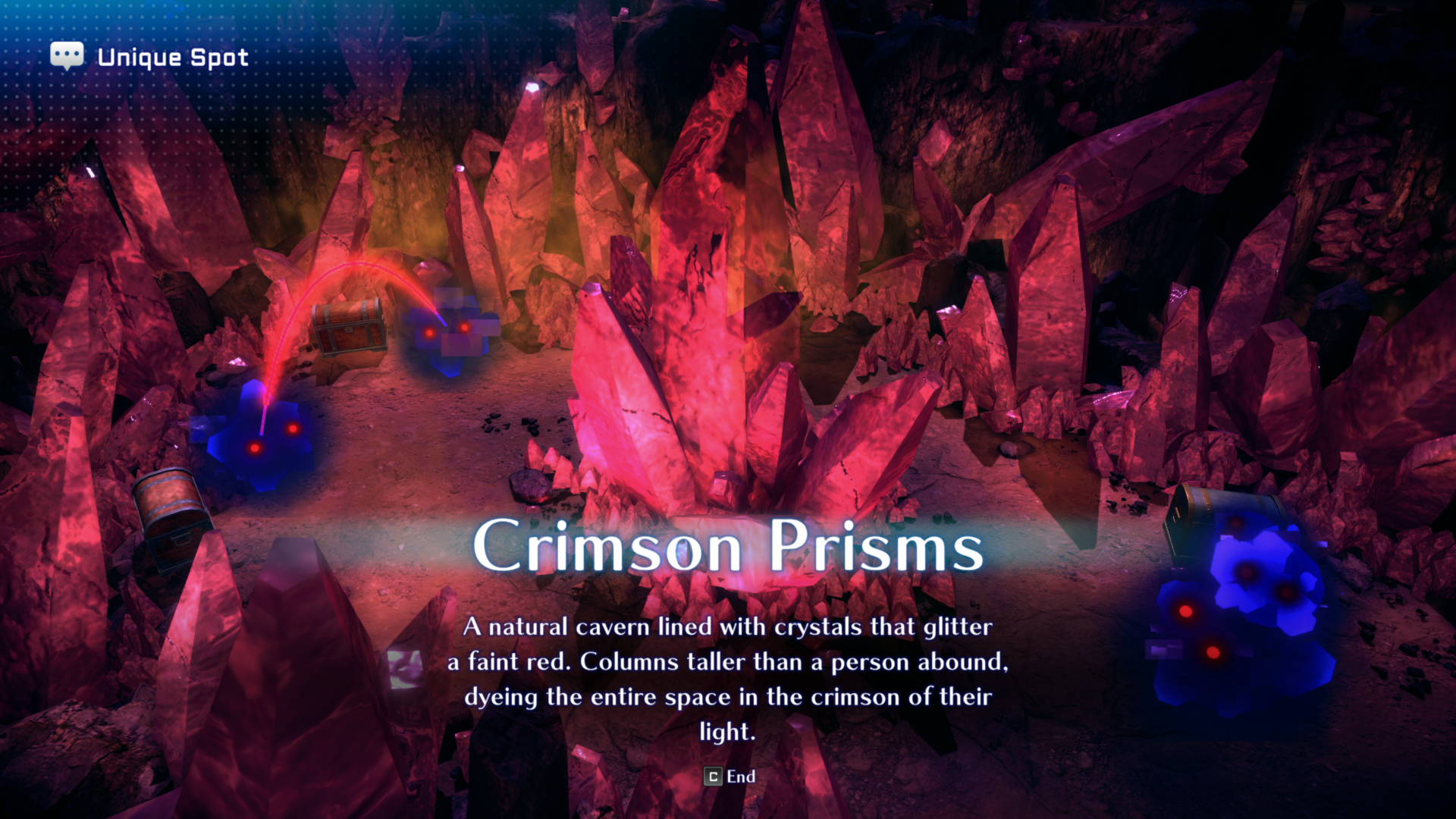 The Crimson Prisms Unique Spot is story-locked, but you'll access it after temporarily recruiting Noel inside the Cave of Crimson Crystals