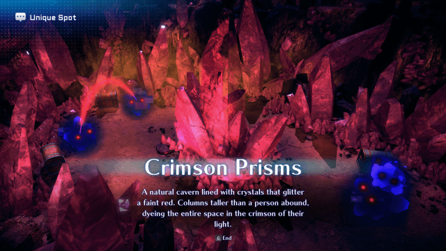 The Crimson Prisms Unique Spot is story-locked, but you'll access it after temporarily recruiting Noel inside the Cave of Crimson Crystals