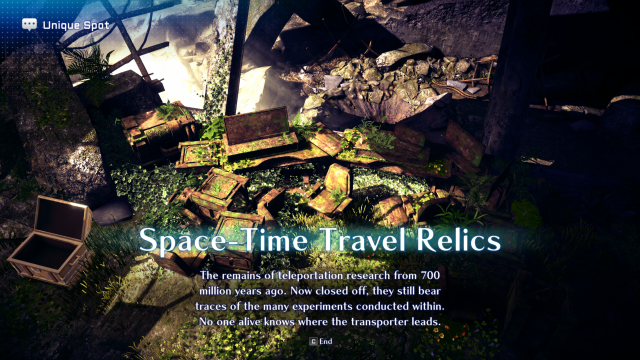 Space-Time Travel Relics is the 30th Unique Spot in Star Ocean: The Second Story R, and it's missable if you don't plan on doing a second playthrough. 