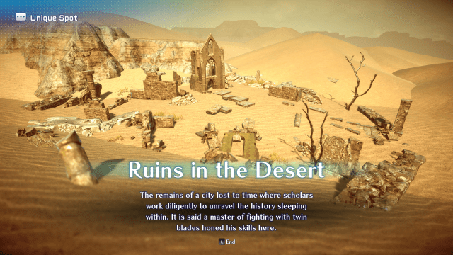 Ruins in the Desert, a Unique Spot (22) that's accessible pretty early on despite local high level monsters. It's on the World Map in the open