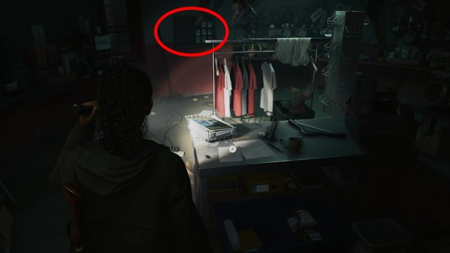 Coffee World safe code puzzle in Alan Wake 2 staff board circled