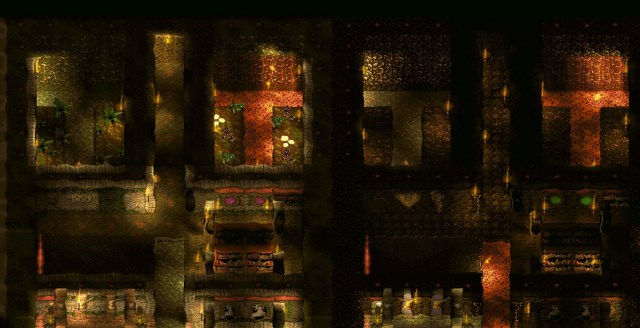 Dungeon Keeper: an above view of some of the rooms in the dungeon.