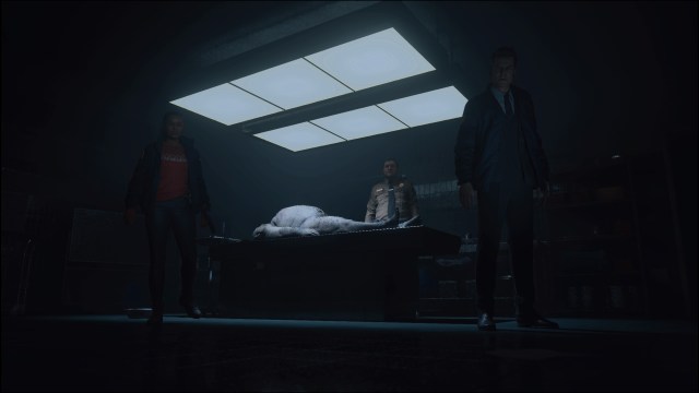 Saga Anderson at the morgue in Alan Wake 2.