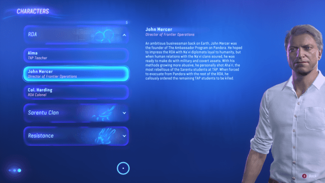 John Mercer's character bio in avatar: frontiers of pandora