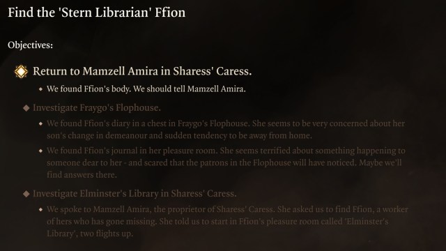 The 'Stern Librarian' Ffion journal in BG3