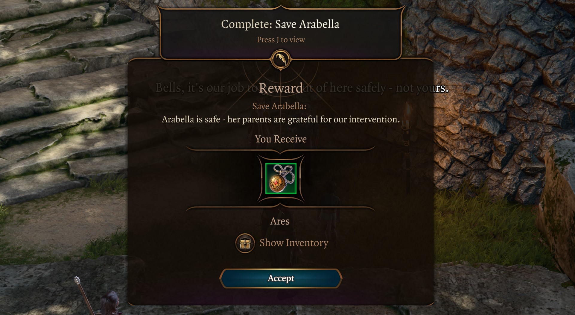 The Save Arabella quest reward, Komira's Locket, which gives Dancing Lights