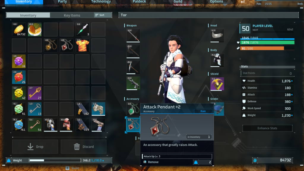 Accessories equipped in Palworld