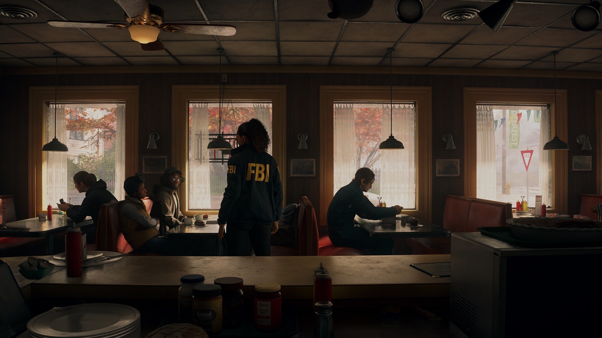 Alan Wake 2: Saga Anderson in a diner talking to customers.