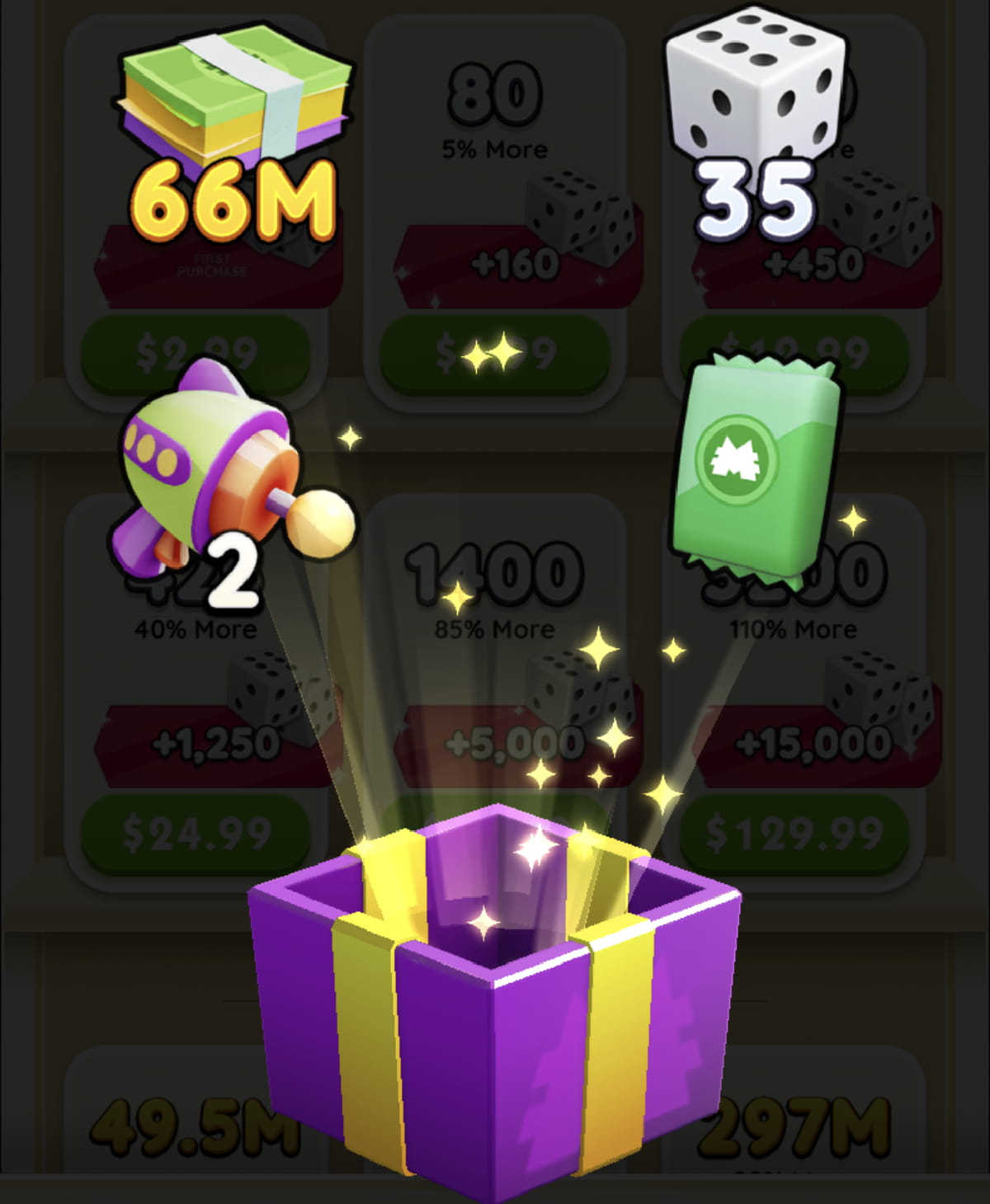 Monopoly GO free gift in shop with laser gun reward