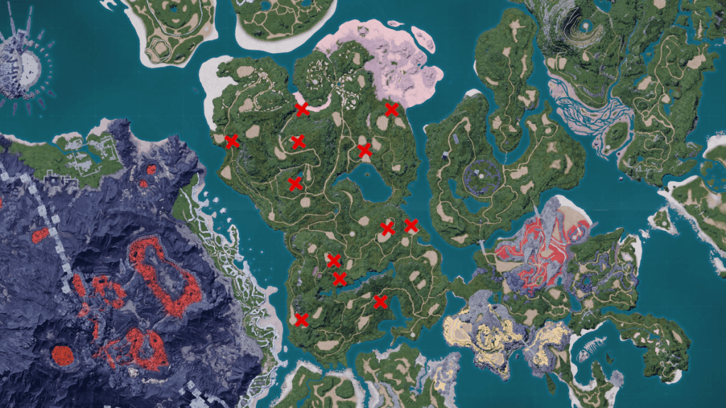 Map of Ravine Grotto dungeon locations in Palworld