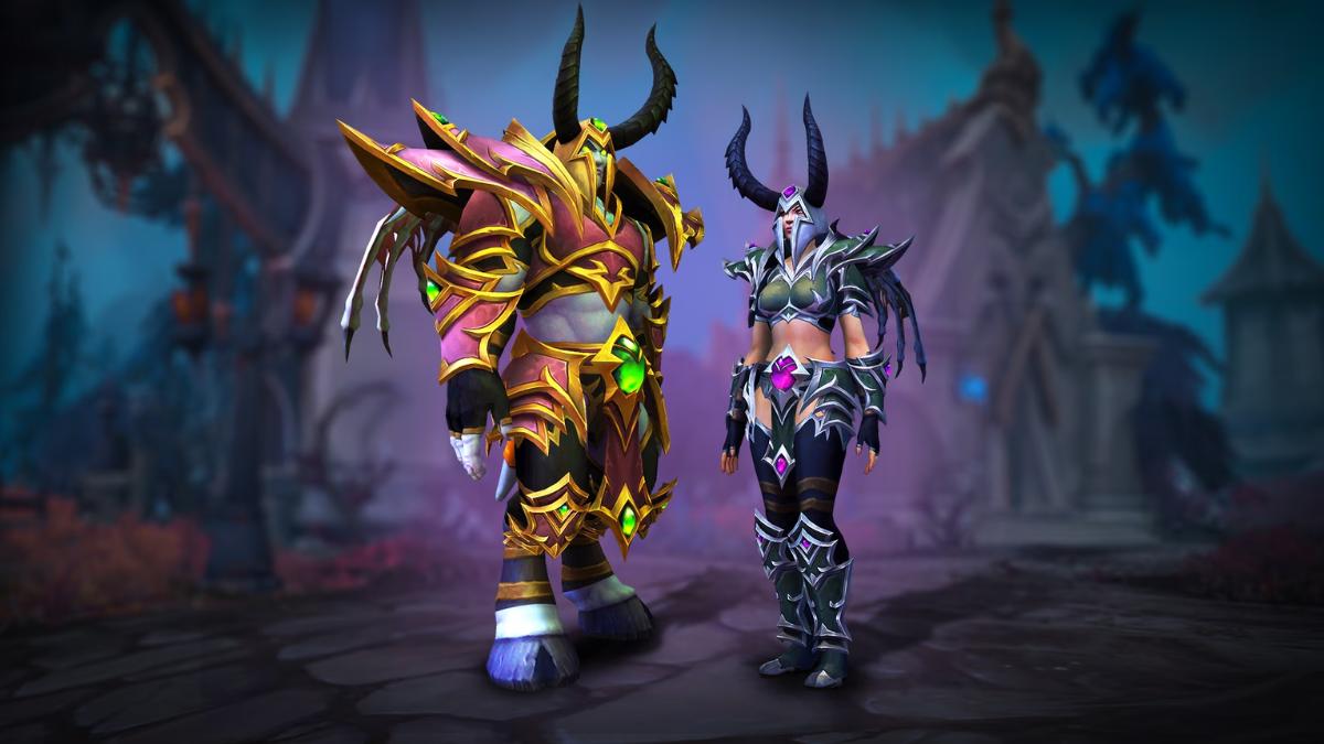 the Dreadlord Regalia on a Draenei Male and Human Female