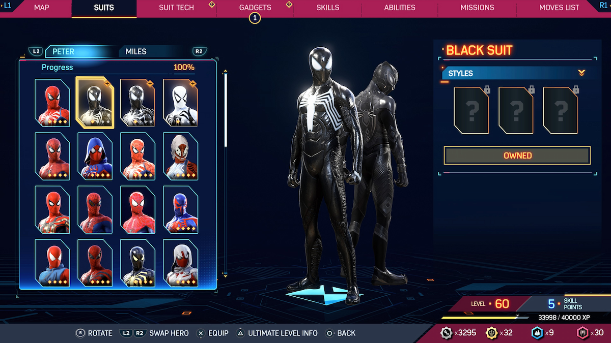 New styles for Peter's Symbiote suits in Marvel's Spider-Man 2