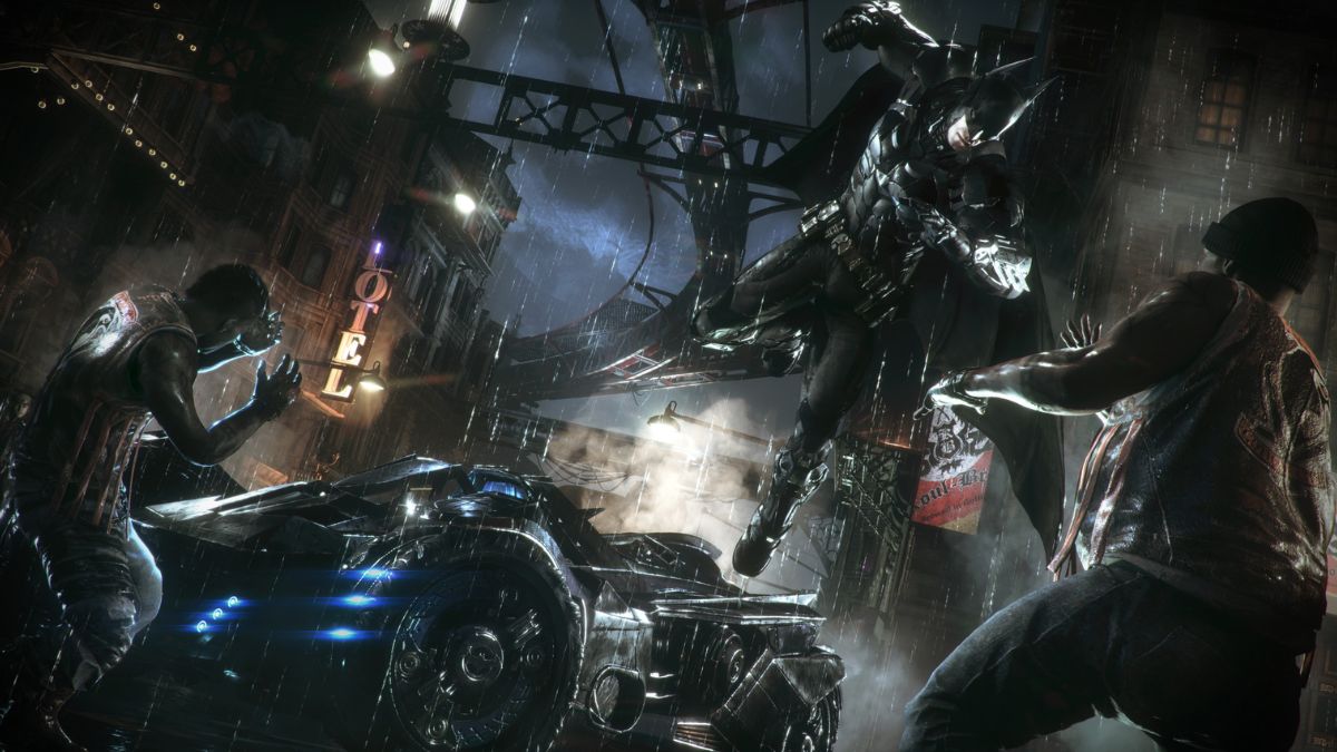 batman arkham knight batman beating criminals