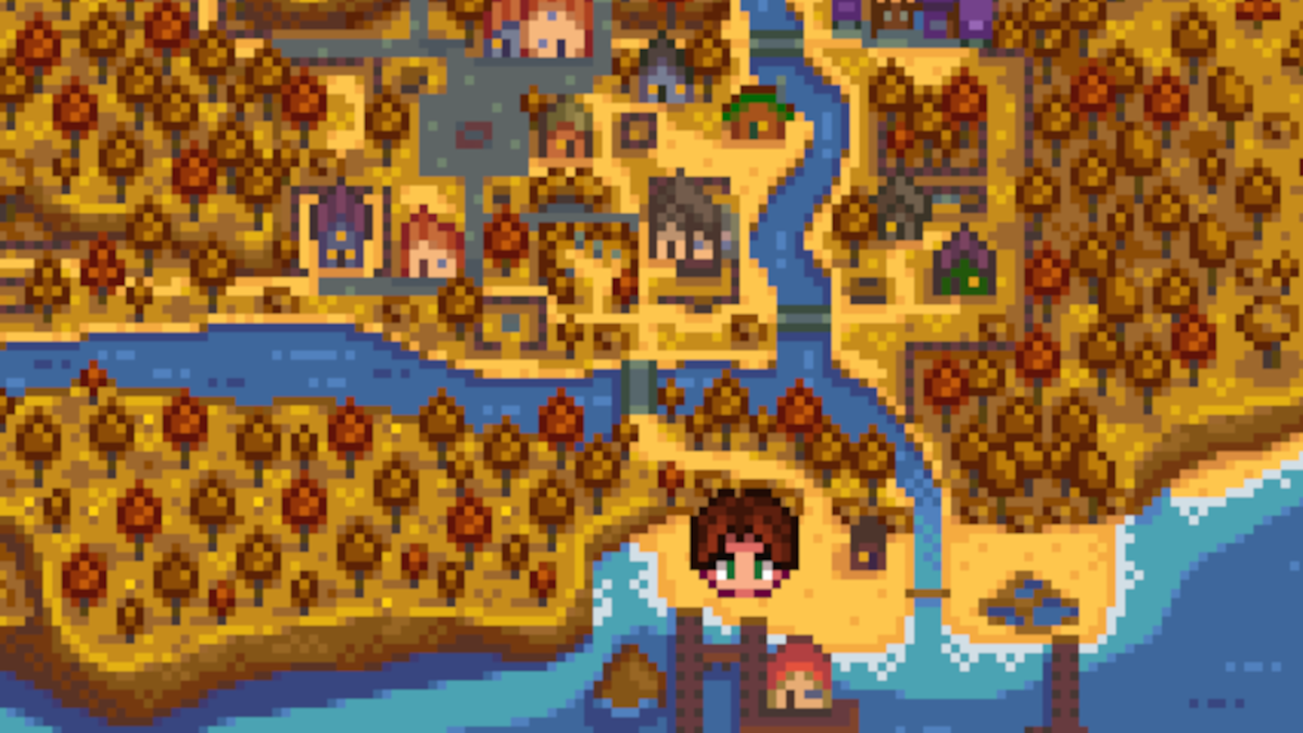 The beach location in Stardew Valley