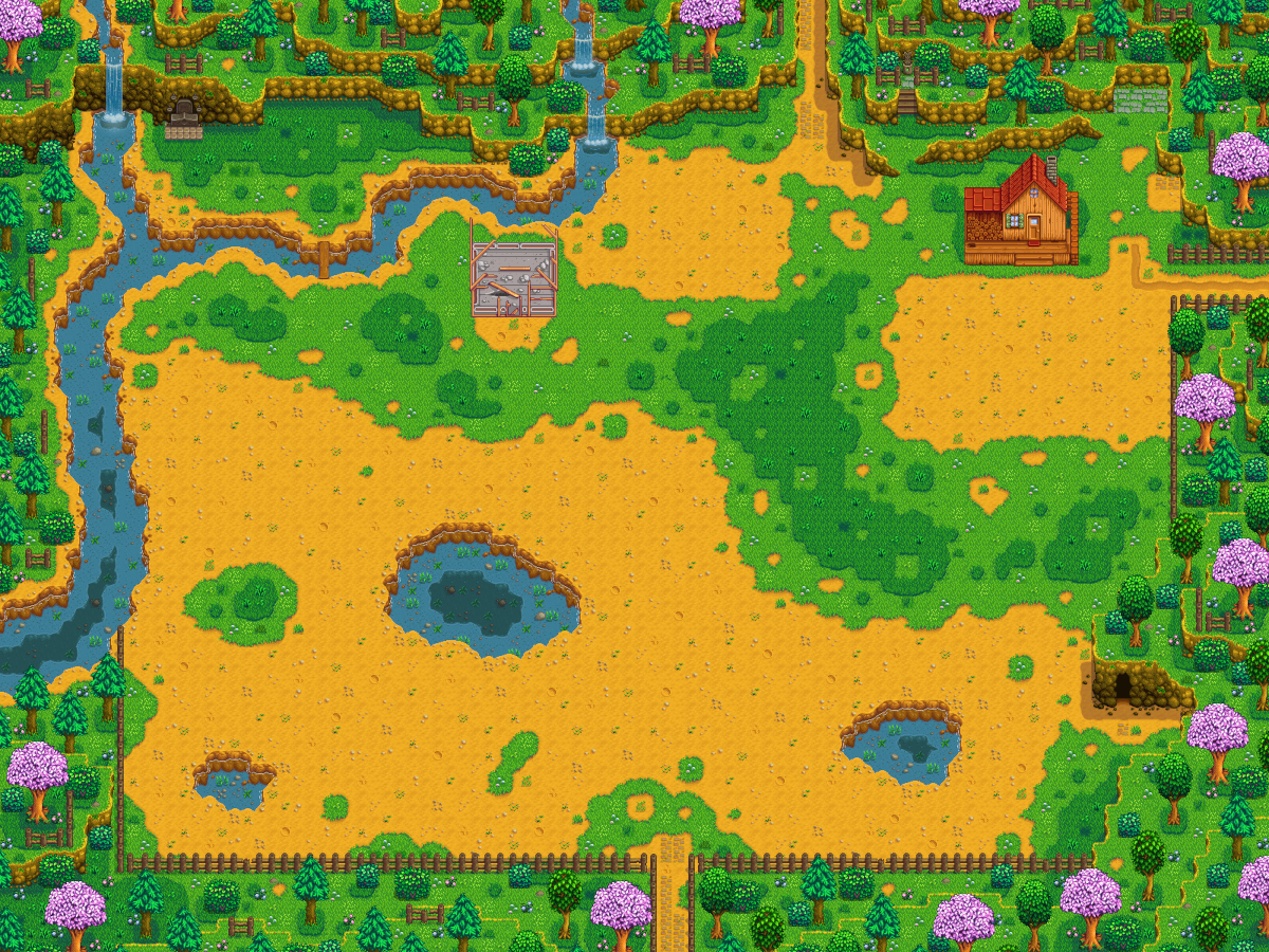 Blank map of Meadowlands Farm in Stardew Valley