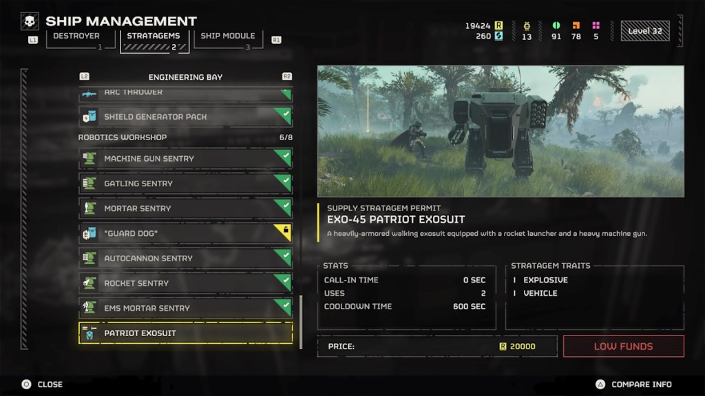 Helldivers 2 Exosuit mech Stratagem unlocked and available for purchase