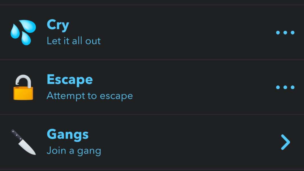 Some prison menu options in Bitlife