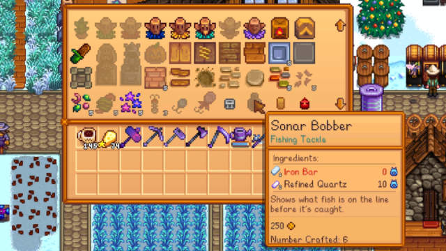 Crafting a Sonar Bobber in Stardew Valley