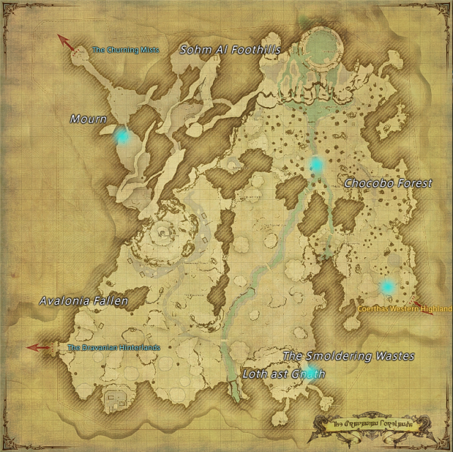 Map of field Aether Currents in The Dravanian Forelands in Final Fantasy XIV