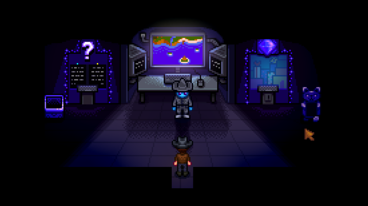 Inside Qi's Walnut Room in Stardew Valley