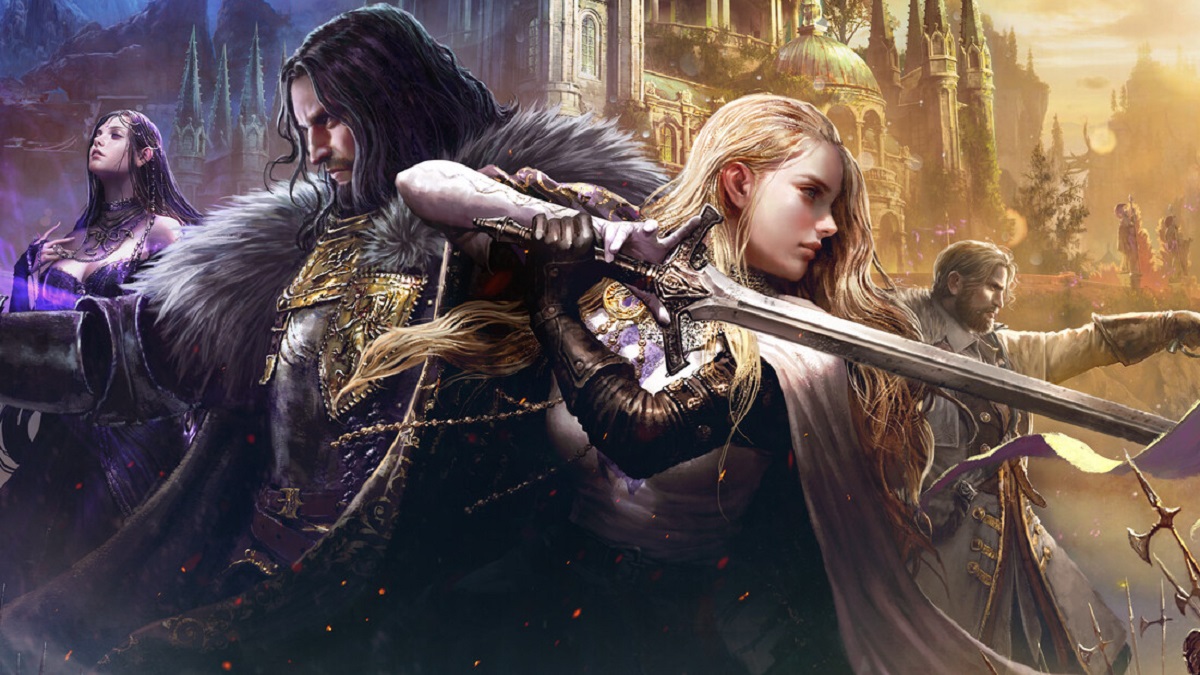 Throne and Liberty key art two characters standing back to back brandishing swords