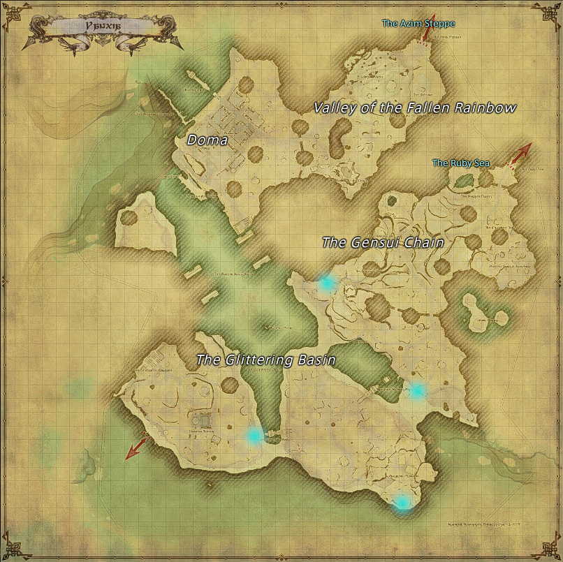 Map of field Aether Currents in Yanxia in Final Fantasy XIV