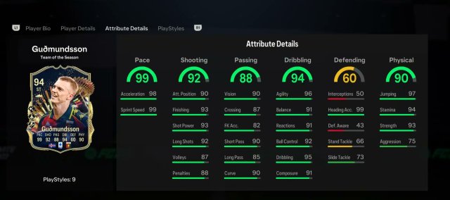 An Image of EA FC 24 Gudmundsson TOTS Stats